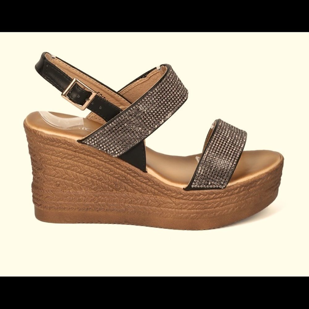 Refresh Rhinestone Embellished Wedge Sandals